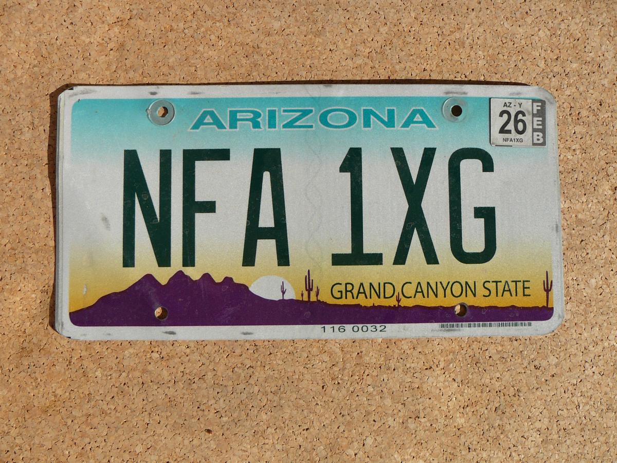 Sběratelská SPZ na přání Arizona NFA 1XG