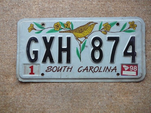 Americká SPZ South Carolina GXH 874 – 1998