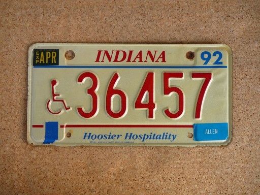 Americká SPZ Indiana 36457 – Hoosier Hospitality, invalida
