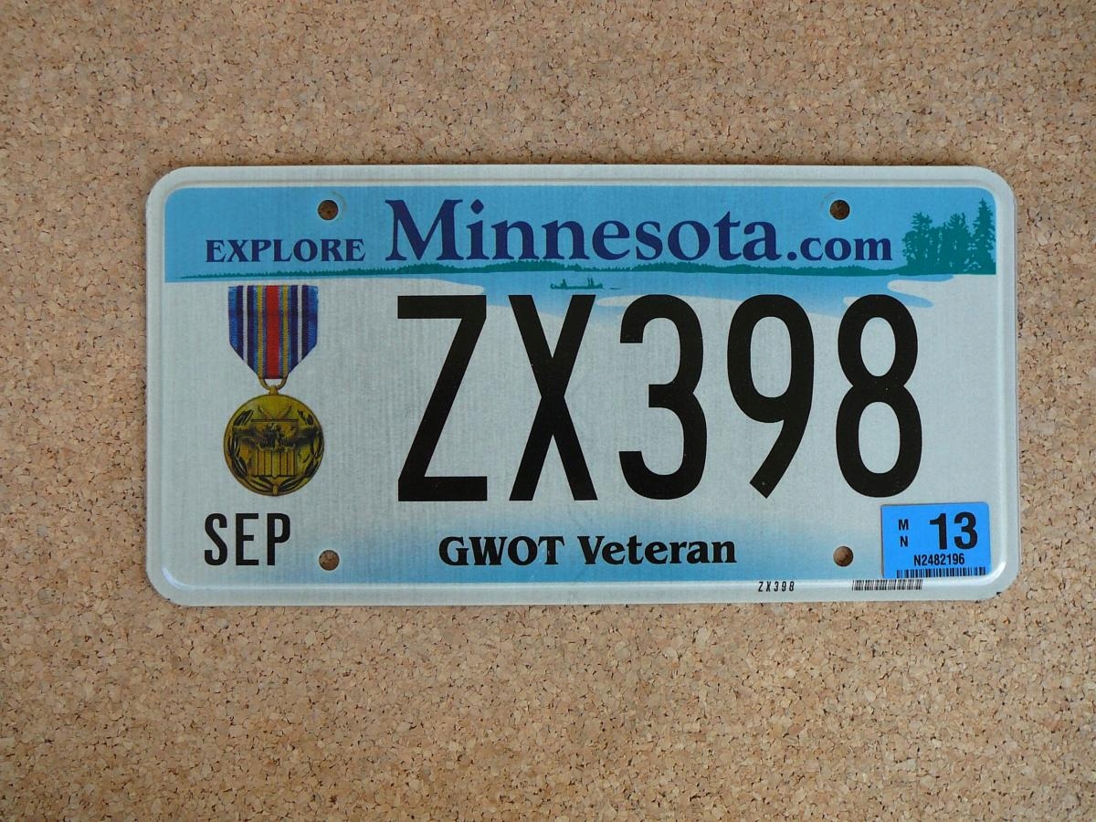 Americká SPZ Minnesota ZX398 – GWOT Veteran 2013