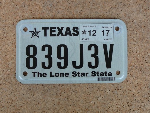 Motocyklová SPZ Texas 839J3V – The Lone Star State