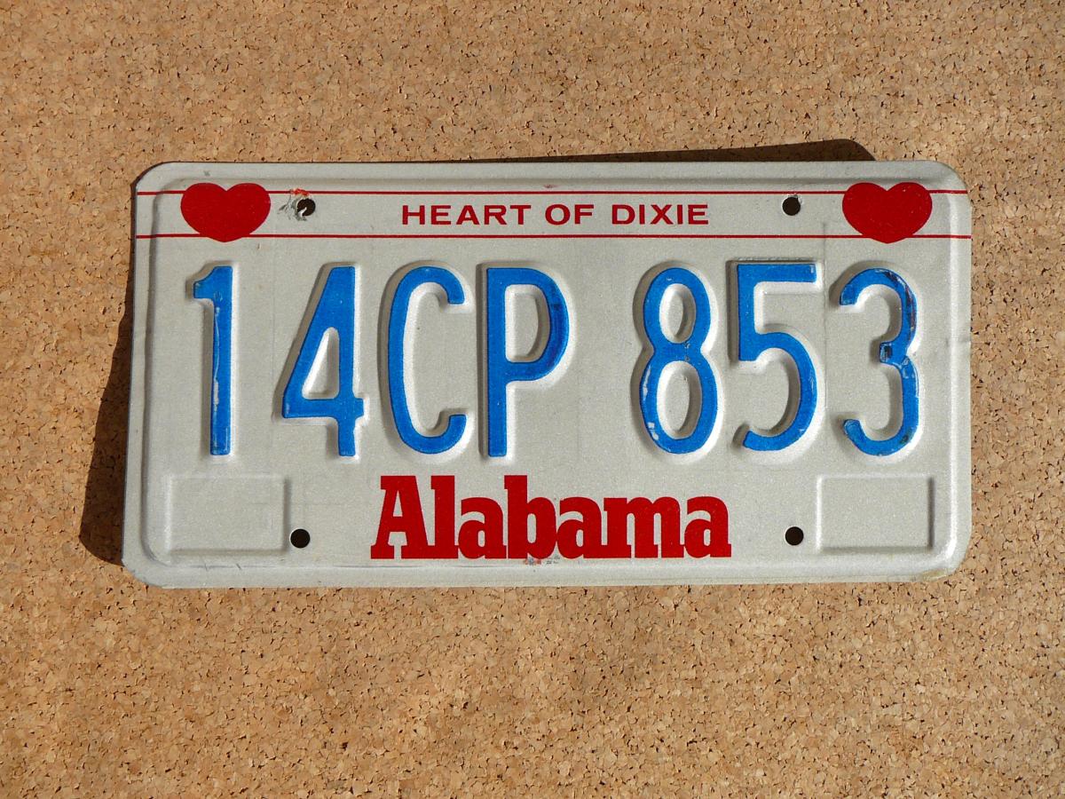 Americká SPZ Alabama 14CP 853 – Heart of Dixie