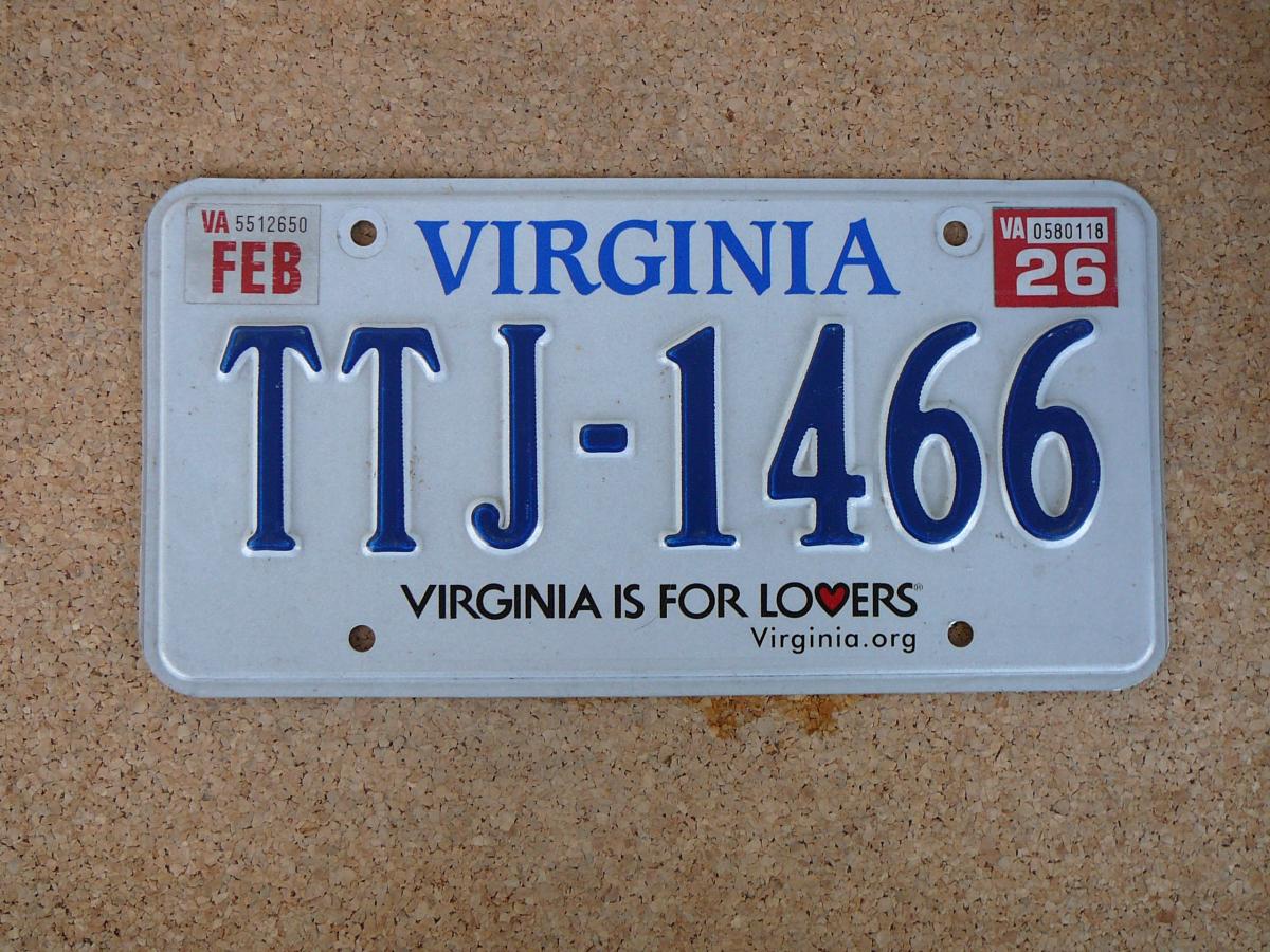 Americká SPZ Virginia TJL-1466 – Virginia is for Lovers 1996